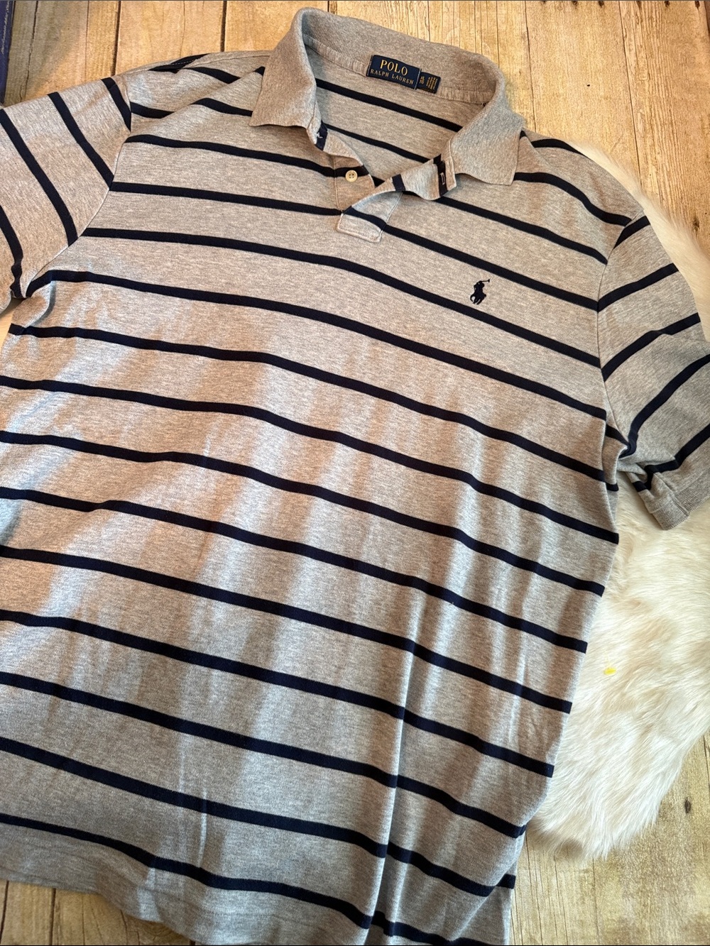 Polo Ralph Lauren Men’s Gray and Navy Striped Pique Polo Shirt